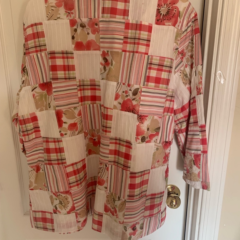 Patchwork Floral Plaid Women's Jacket Fully Lined 3/4 Length Sleeves SidePockets - Picture 5 of 8